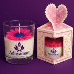 Adhyamart Glass Jar Soy Wax Scented Candle – Rose Fragrance, Luxury Handmade Flower Design