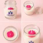 Adhyamart Glass Jar Soy Wax Scented Candle with Rose Flower – Luxurious Rose Fragrance 12hr burning